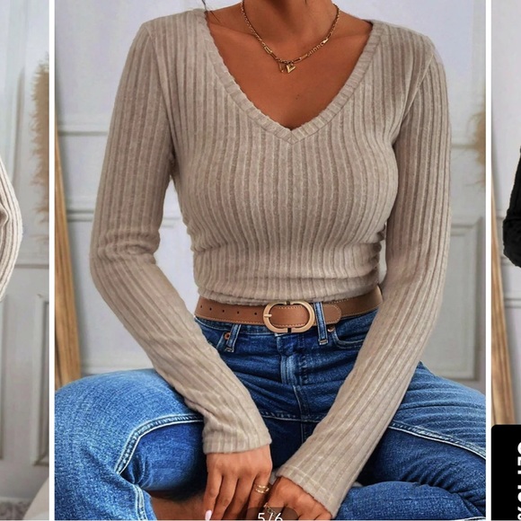 Commense Ribbed V-Neck Top - Picture 5 of 9